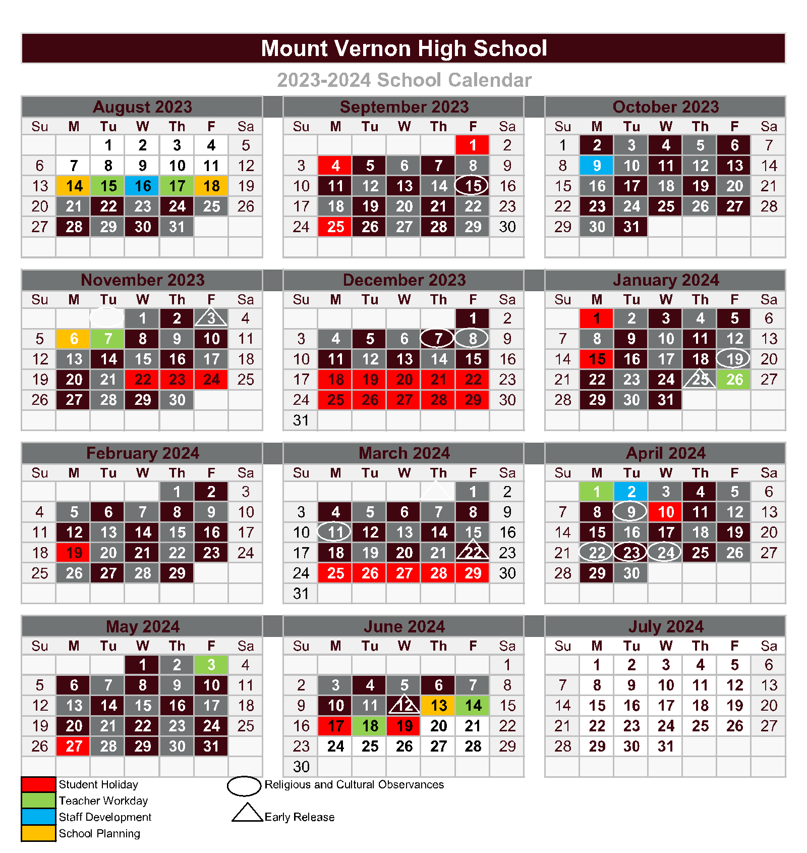 Bell Schedule and Calendars Mount Vernon High School